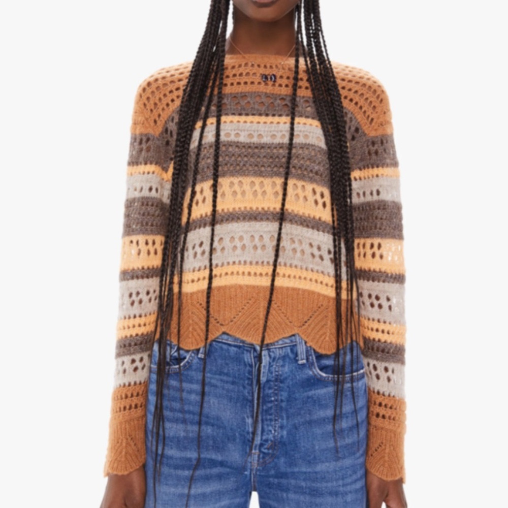 NEW MOTHER THE MOCK NECK SCALLOP JUMPER IN MISTY MOUNTAIN TOP SWEATER